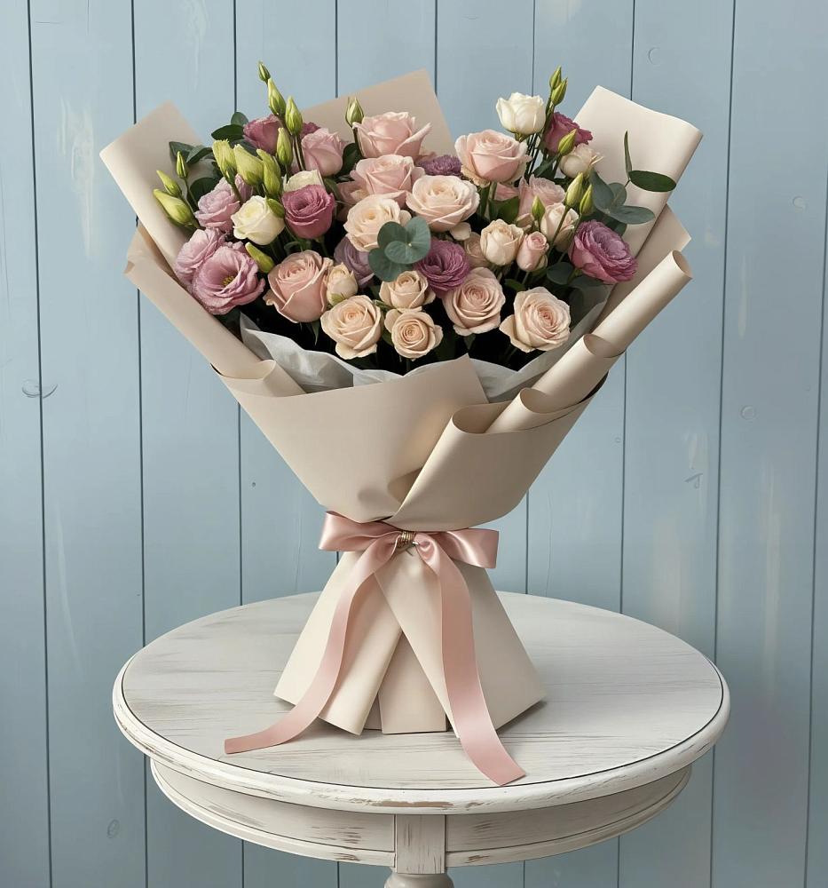 Букет цветов из: Розы и Лизиантусы в Латной