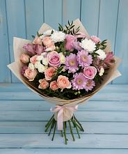 Букет цветов из:  Хризантемы, Розы и Альстромерии в Латной