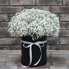Цветочная композиция из Гипсофила в шляпной коробке в Латной